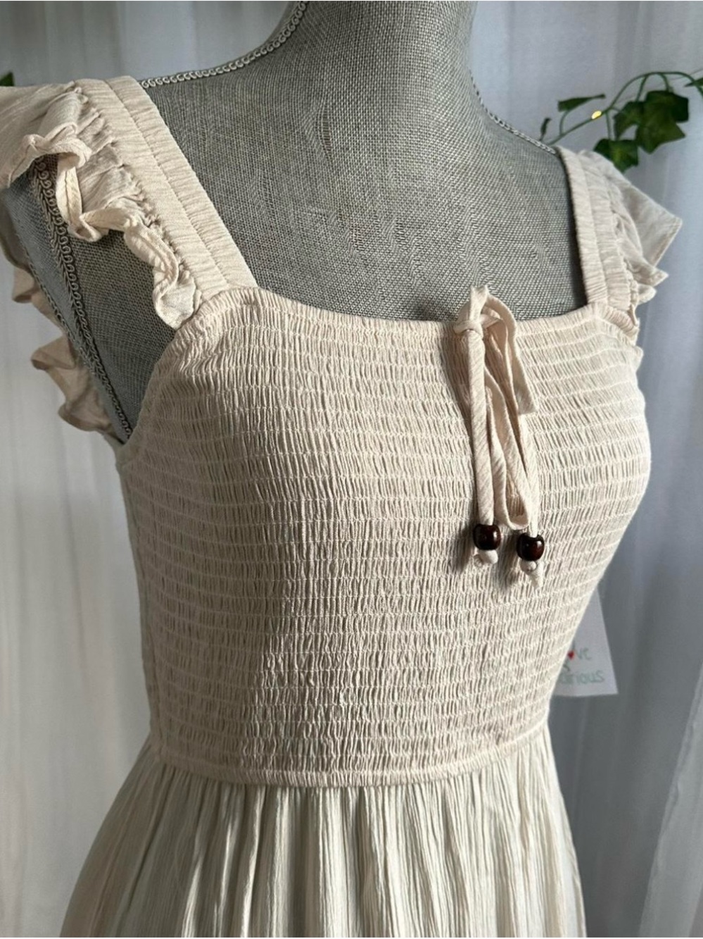 Smocked Ruffle-Strap Maxi Dress in Ivory